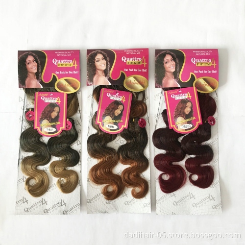 Best selling, Brazilian body wave 4pcs synthetic hair weaving bundles with 1pc synthetic closure,Quattro indian curl blend hair